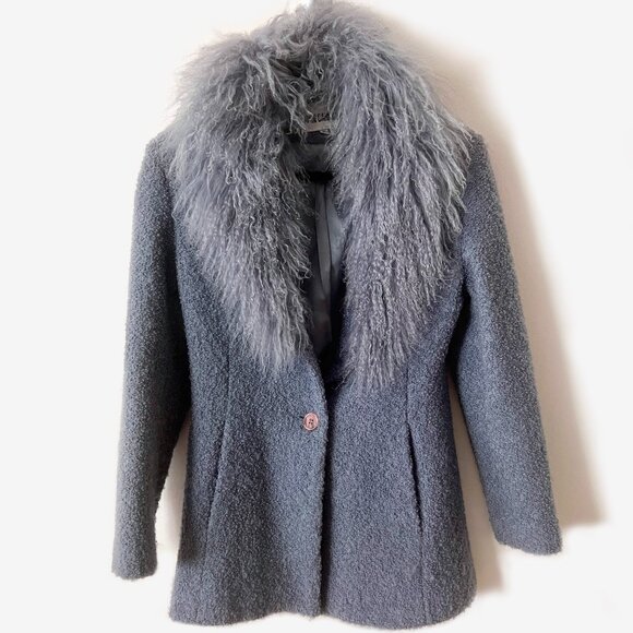 Elegant Gray Faux Fur Collar Blazer - Picture 1 of 5